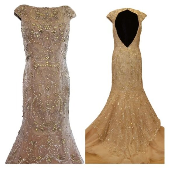 NEW Luxury Designer Wedding Evening Cocktail Party Prom Dress Beaded Runway Gown - Picture 15 of 16